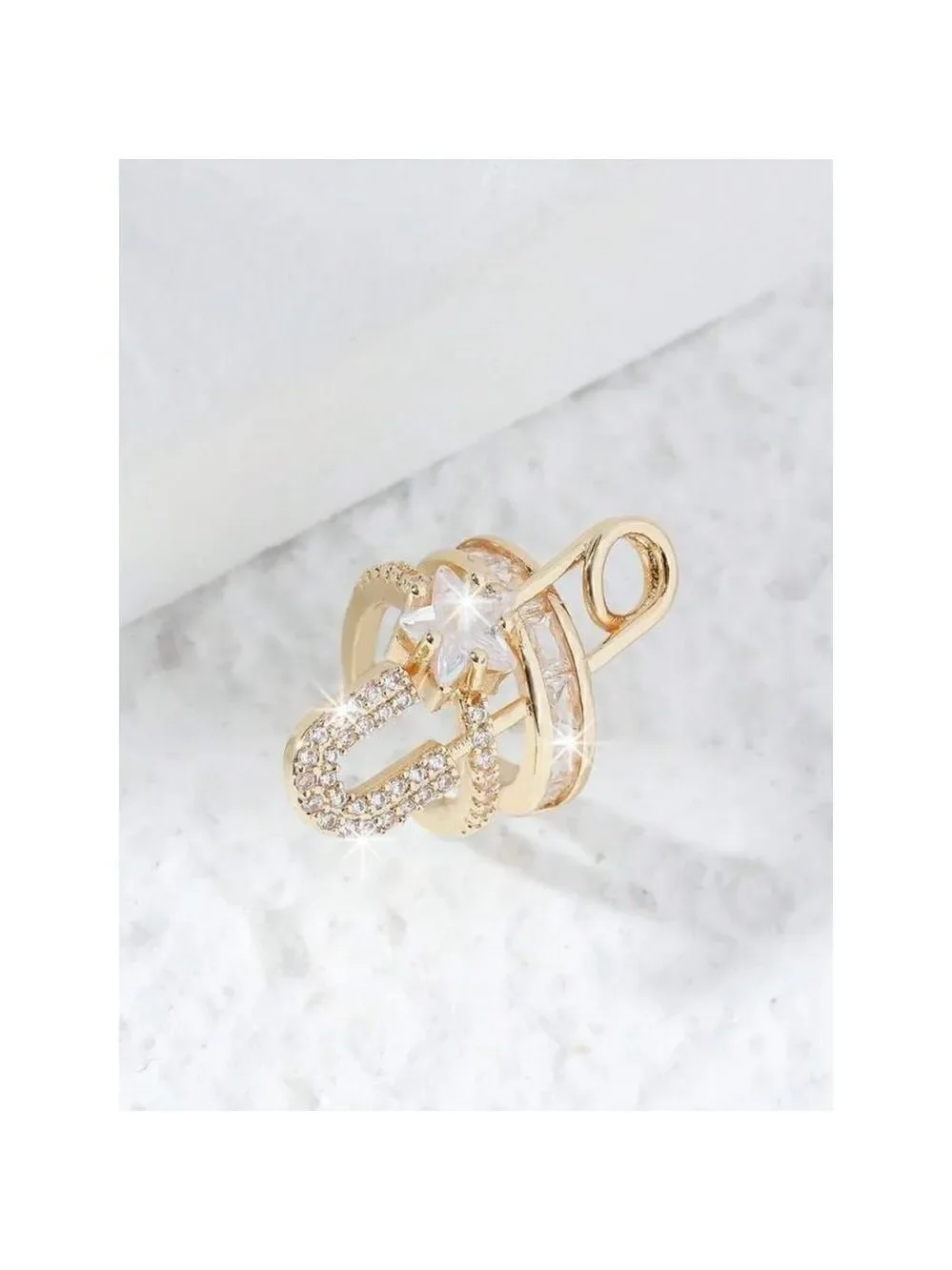 Gold color cuff earring fashionable rhinestone design trendy style 1 piece